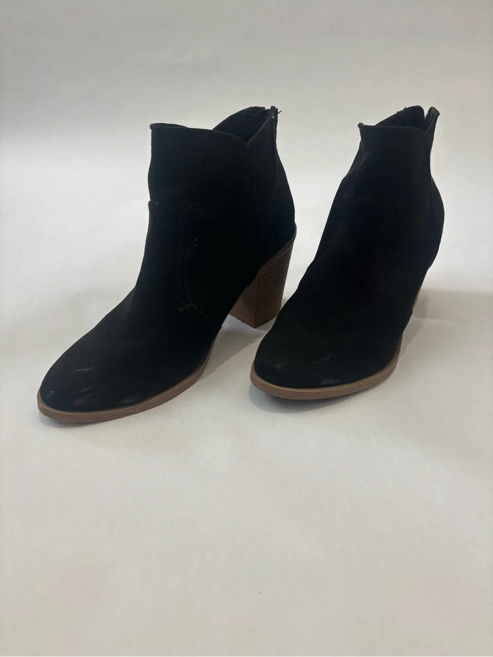 Black Suede Ankle Booties with Block Heel - Women's